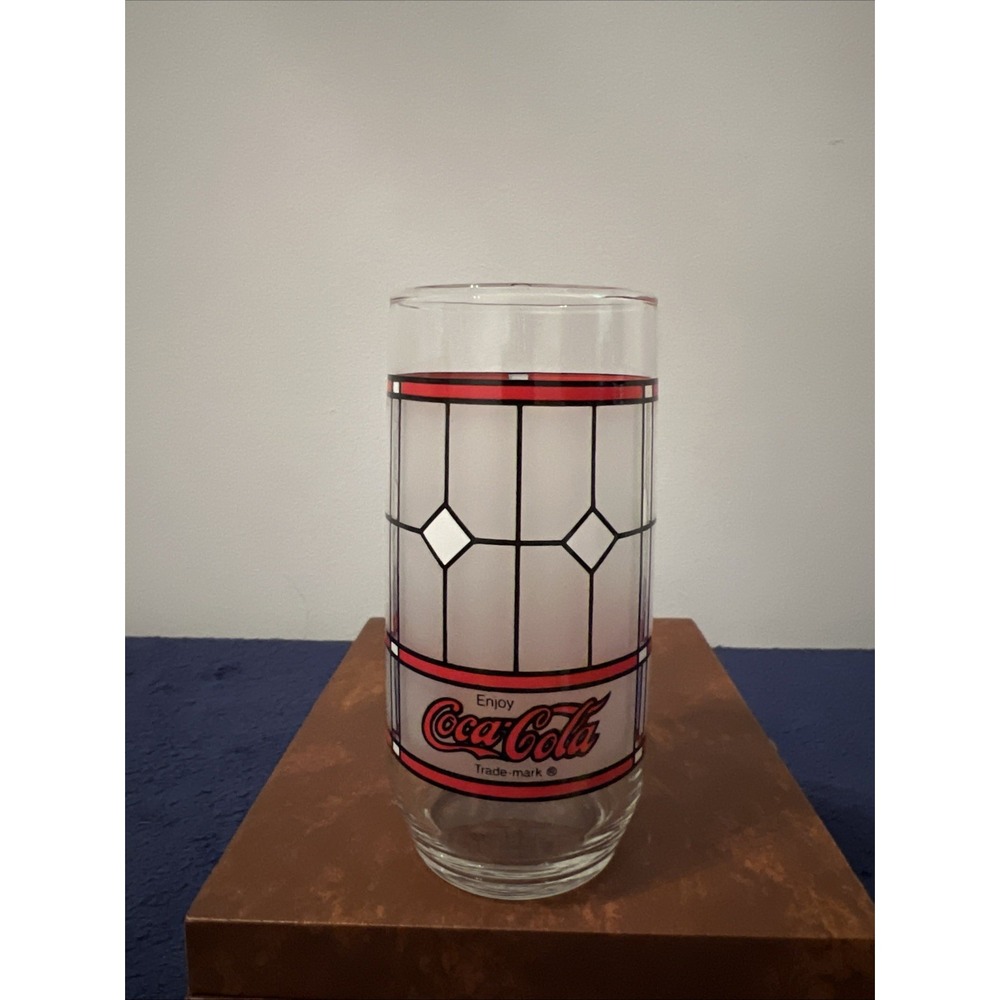 VINTAGE COCA COLA GLASS FROST TIFFANY STYLE WINDOW PANE STAINED 6"‎ tall